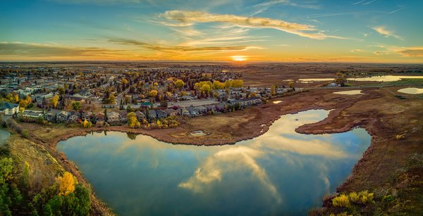 Setting Sun Over Fall Colours, Lower Pond, Gray Park, Strathmore, AB, 2022-10-13