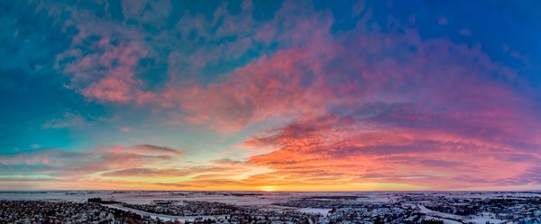 Aerial View of Sunrise, Strathmore, AB, 2022-12-08