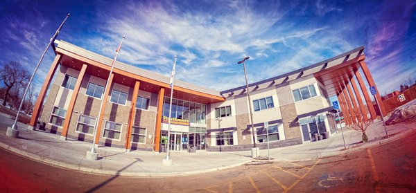The Municipal Building, now with added cruft, Strathmore, AB, 2022-02-12