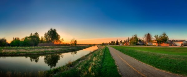 Dusk Falls, Irrigation Canal Along Thomas Drive, Strathmore, Alberta. 2023-05-15