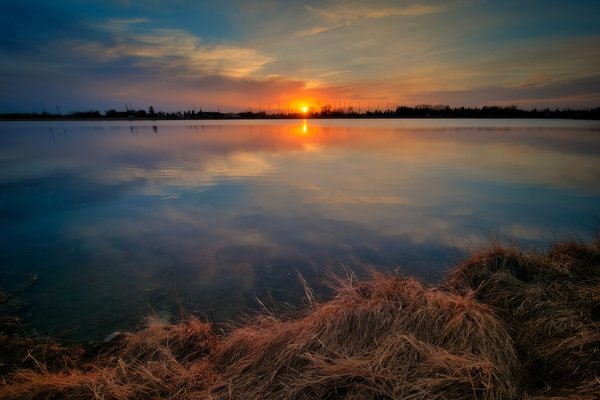 Sun Tipping the Horizon, Gray Pond, Strathmore, Alberta. 2023-05-03