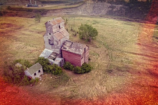 Aerial View, P&H Elevator, Sharples, Alberta. 2023-05-20
