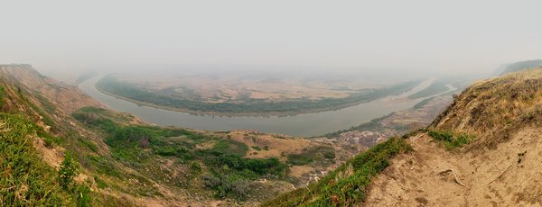 Orkney Viewpoint Obstructed by Wildfire Smoke, Red Deer RIver, Alberta. 2023-05-20