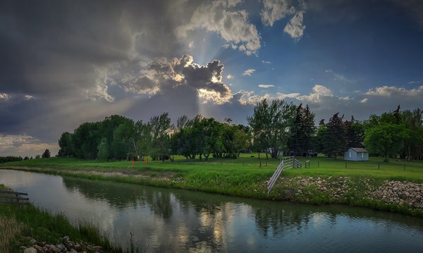 Crepuscular Rays Over the West Irrigation Canal, Strathmore, Alberta, 2023-05-29