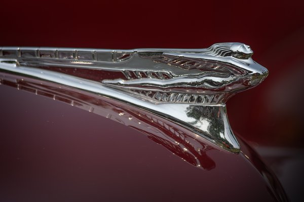 Hood Decoration, DeSoto Coupe, Show n Shine, Kinsemen Park, Strathmore, Alberta. 2023-07-15