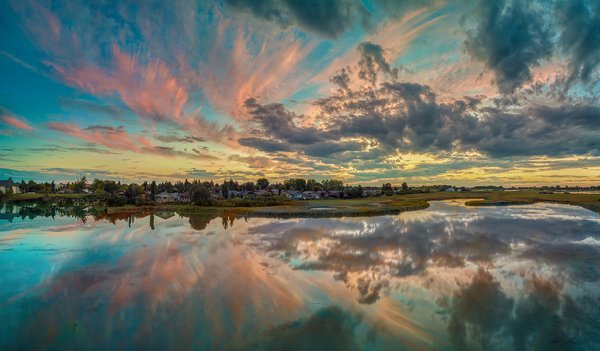Sunset Over the Lower Pond, Gray Ponds, Strathmore, Alberta, 2023-09-08