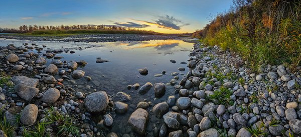 Last Light on the Shore of the Bow, Near Wyndham Carseland Bridge, Alberta, 2023-10-05