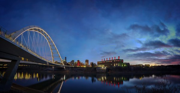 Bridge & Power Plant Before Dawn, Walterdale Bridge, Edmonton, AB, 2023-11-11