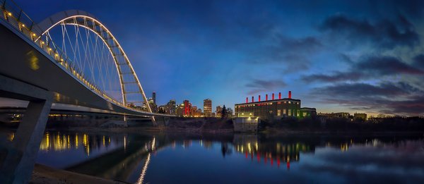 Bridge & Power Plant Before Dawn (Closer View), Walterdale Bridge, Edmonton, AB, 2023-11-12