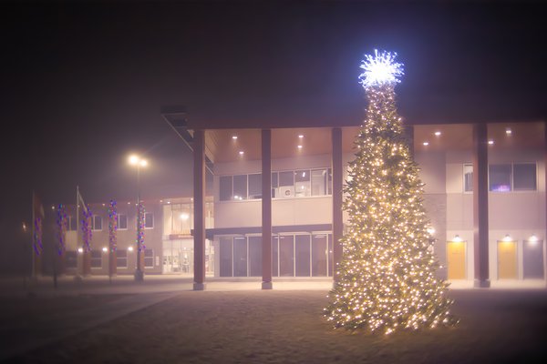 Oh Christmas Tree, Kodak Pancake Lens for Canon RF, Municipal Building, Strathmore, Alberta, 2024-01-01