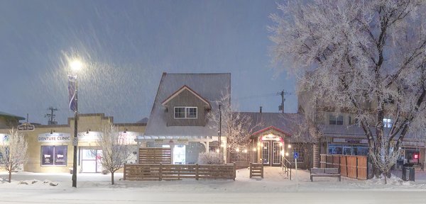Snowy Spa Visit, Downtown, Strathmore, Alberta, 2024-02-09