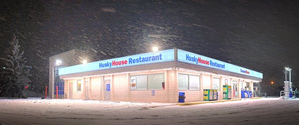 Husky Service Station and Husky House Restaurant, Trans-Canada Highway, Strathmore, Alberta, 2024-02-09
