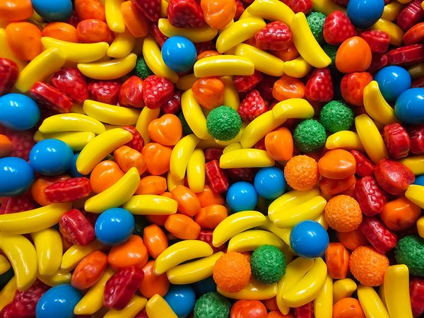 Fruit shaped hard mini-candies, Bulk Barn, Calgary, Alberta, 2024-02-10