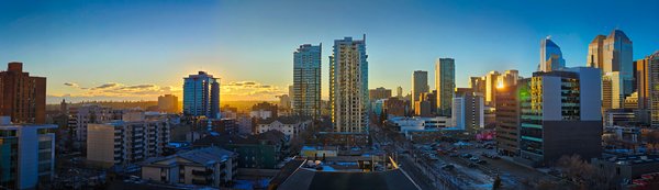 Sun setting over downtown, Calgary, Alberta, 2024-02-21