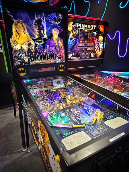 Batman and Pinbot Pinball Machines, Lil' Jay's Family Arcade, Strathmore, Alberta, 2024-02-24