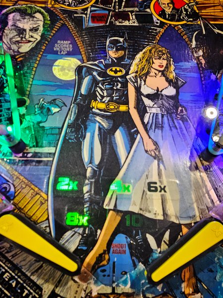 Batman Pinball Flippers and Playfield, Lil' Jay's Family Arcade, Strathmore, Alberta, 2024-02-24