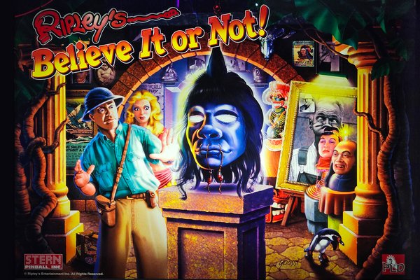 Ripley's Believe It Or Not Pinball Machine Top Glass, Lil' Jay's Family Arcade, Strathmore, Alberta, 2024-02-24