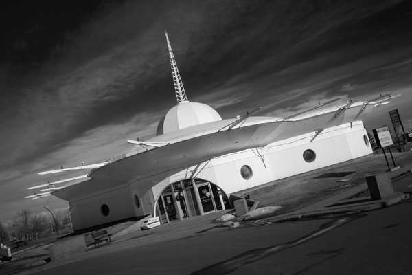 Visitor Centre, Vulcan, Alberta, 2024-02-29 (B&W)