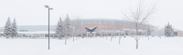 High School Panoramic In Light Snow, Strathmore, Alberta, 2024-03-02
