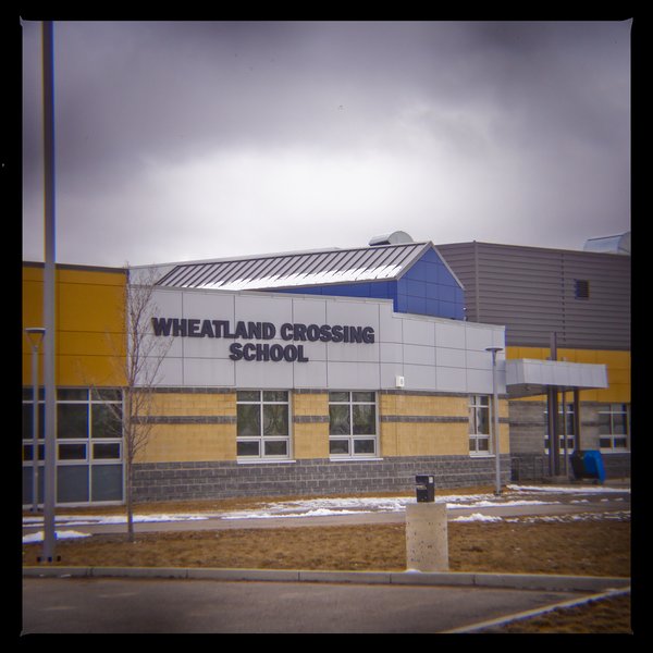 Front of Wheatland Crossing School, Hwy 561 near Standard, AB, 2024-04-06