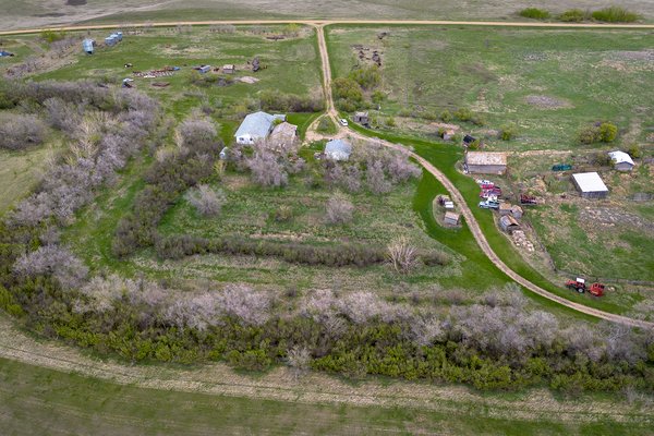 Evening view from the west, Sunnyridge Farm, Kirriemuir, Alberta, 2024-05-18
