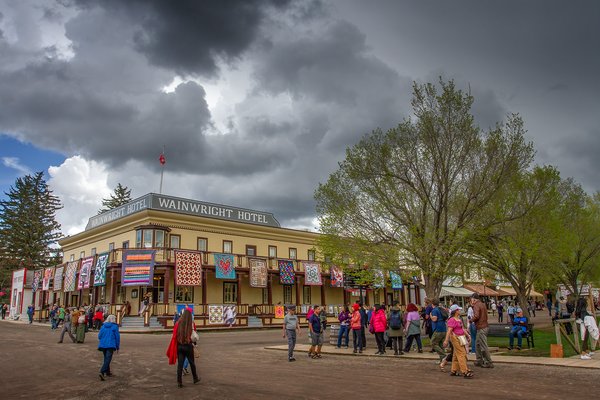 Storm brewing over the Wainwright Hotel, Heritage Park, Calgary, AB, 2024-05-25