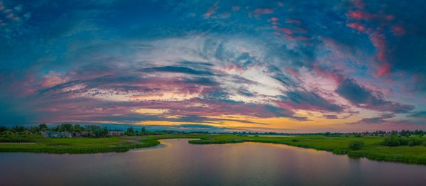 Cotton Candy Sunset, Lower Gray Pond, Strathmore, AB, 2024-07-03