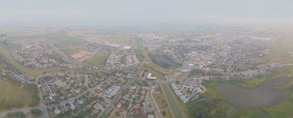 Looking south through the smoke haze, Strathmore, AB, 2024-07-25