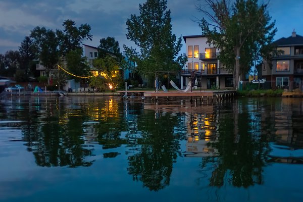 Reflections as darkness falls 02, Chestermere Lake, Chestermere, AB, 2024-08-13