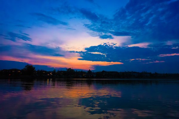 Shore viewed after sunset, Chestermere Lake, Chestermere, AB, 2024-08-16