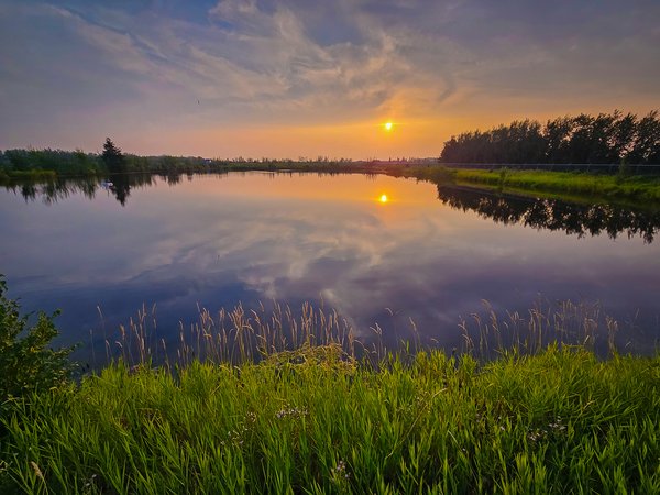 Sunset, Water treatment pond, Barrhead, AB, 2024-08-17