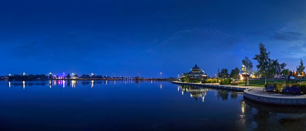 Dock at dusk, Panoramic, Chestermere Lake, Chestermere, AB, 2024-08-16