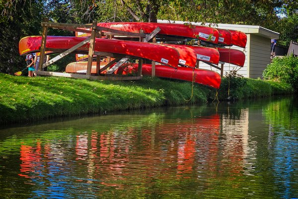 Red canoes 01, Bowness Park, Calgary, AB, 2024-09-01
