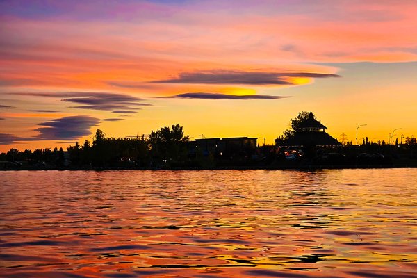 Backlit shoreline Chestermere Lake, Chestermere, AB, 2024-09-24