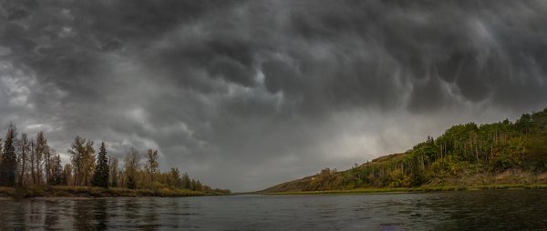 Mamatous clouds overhead, Bow River Float, Alberta, 2024-09-29