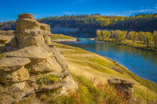 Getting stoned above the river, McKinnon Flats, Foothills County, AB, 2024-19-05