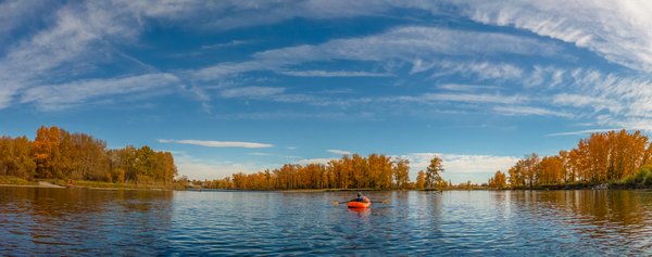 Paddling in my panoramic, Ogden to Fish Creek Park, Bow River Float, 2024-10-14