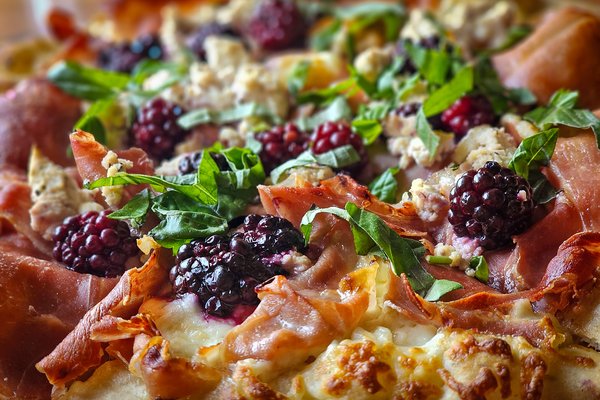 Mozza prosciutto blackberry ricotta flatbread, Canmore, Alberta, 2025-04-11