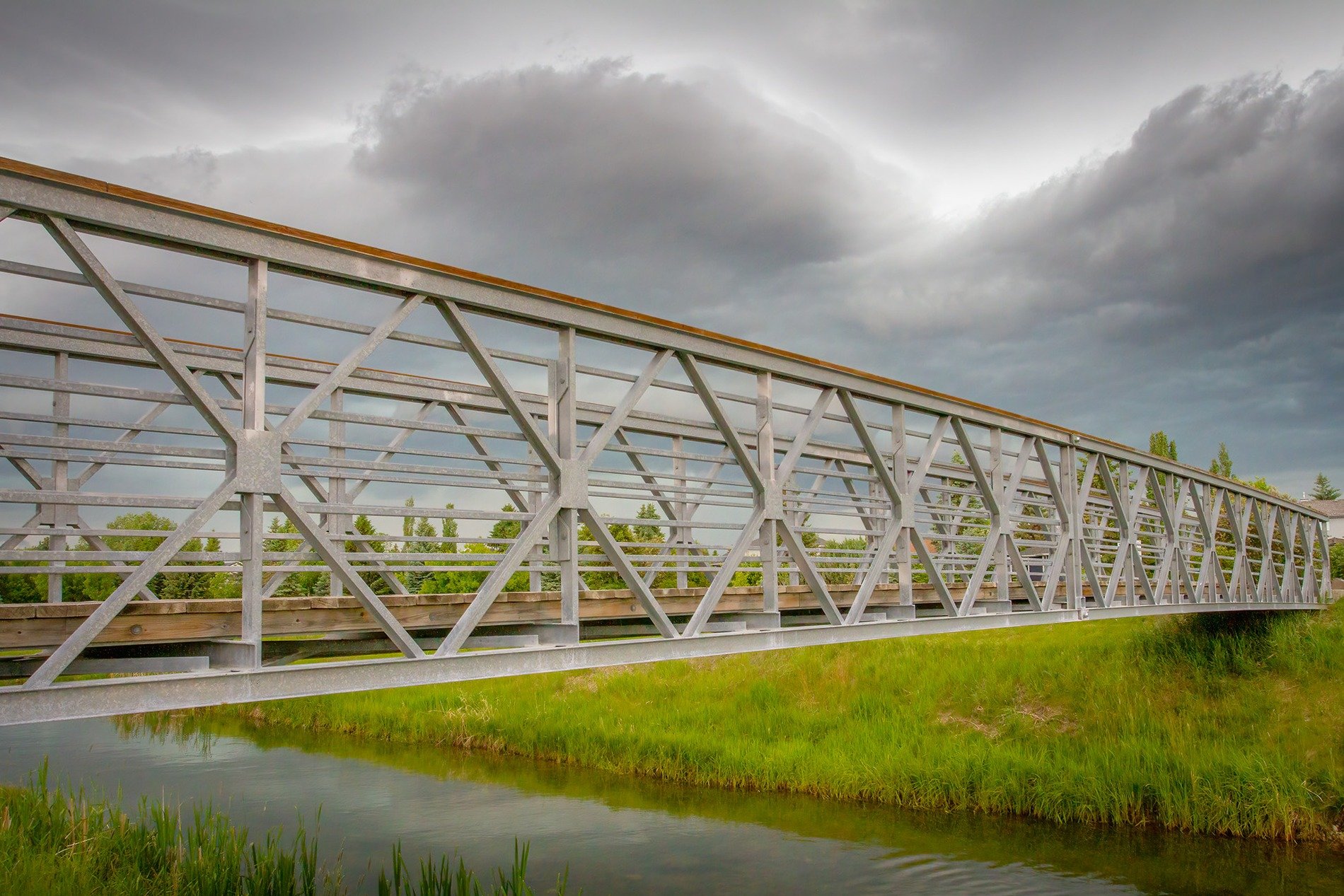 Bridge to Perdition, Lion's Park with incoming storm, Strathmore, AB, 2026-06-20